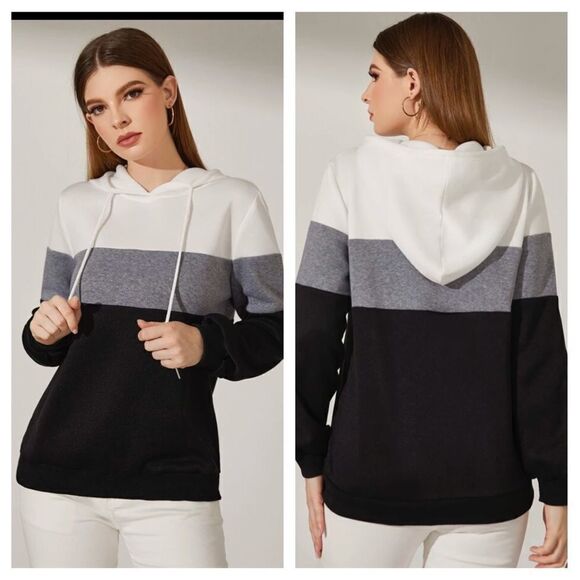 Color Block Drawstring Hoodie Sweatshirt Size Small - Picture 1 of 7